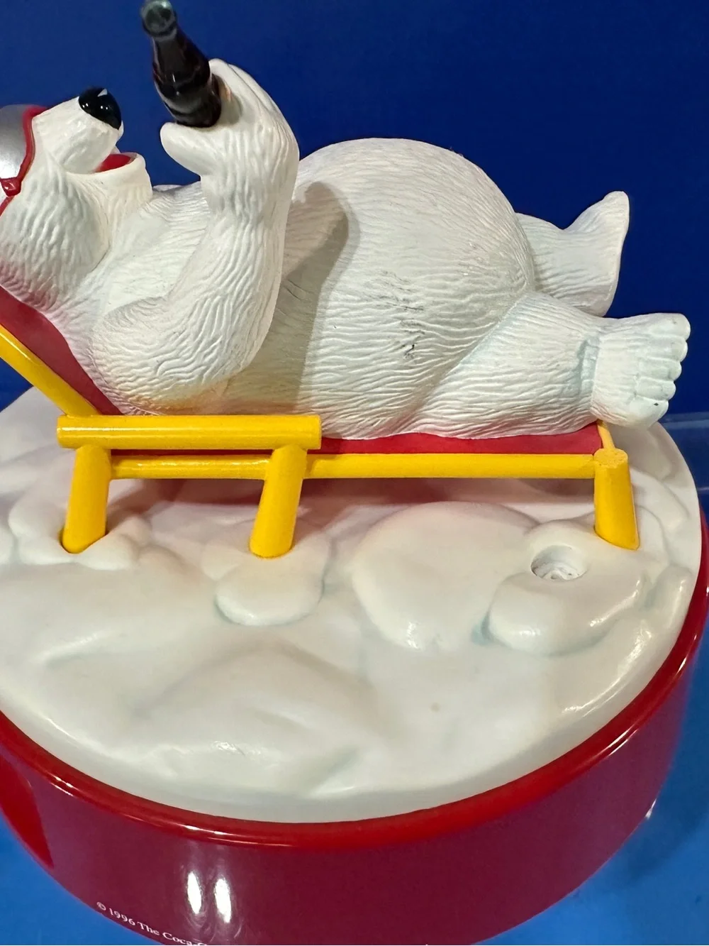 Coca-Cola Polar Bear Vintage 1996 Alarm Clock Lounging in Chair w/Coke Bottle